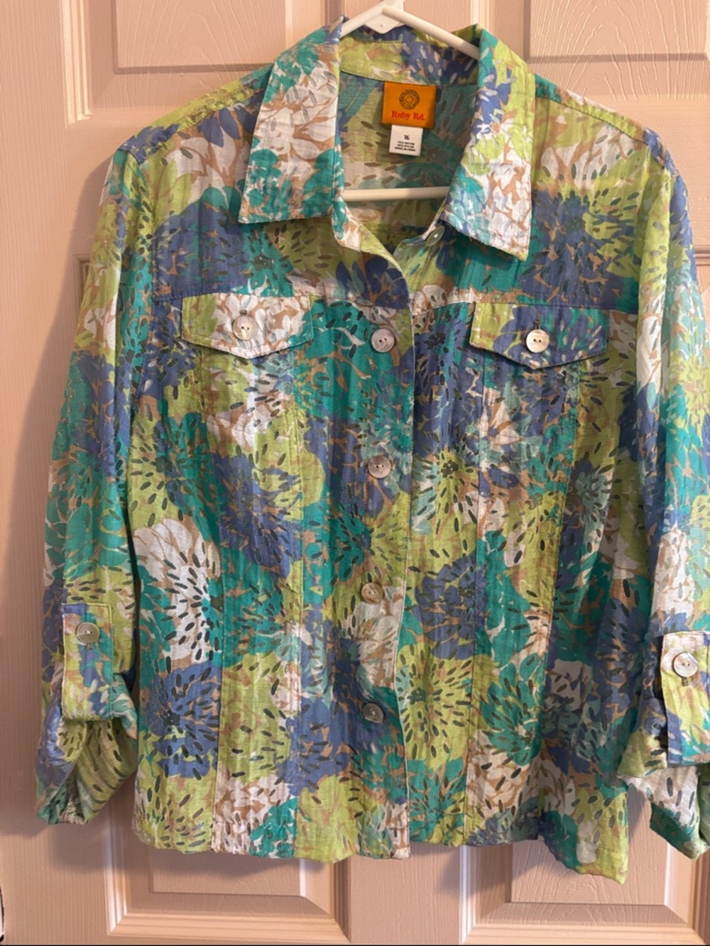 Ruby Rd. Women's Green Floral Button-Front Jacket